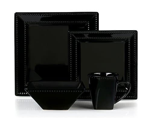 Lorren Home Trends 16-Piece Black Stoneware Dinnerware Set