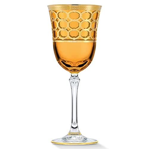 Lorren Home Trends Multicolor Gold-Ringed White Wine Goblets, Set of 4