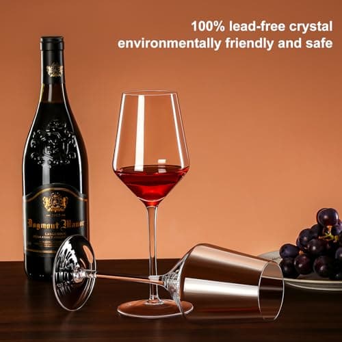 Lead-Free Hand-Blown Italian Crystal Red Wine Glasses Set of 4, 15 oz, Elegant Gift
