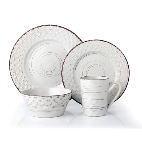 Distressed Weave White Dinnerware Set for Lorren Home Trends