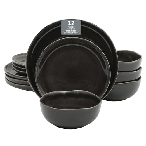 Gibson Elite Soho Lounge Dinnerware Set, Soft Square, Teal, Service for 4 (16pc) — Nardini Black