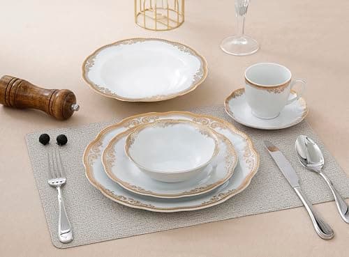 Lorren Home Trends Catherine Gold Porcelain Dinnerware Set for Elegant Dinnertime Gatherings
| Lorren Home Trends Catherine 24 Piece Gold Porcelain Dinnerware Set for Casual & Formal Occasions
| Lorren Home Trends Catherine 24 Piece Gold Porcelain D