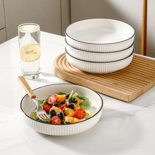 White 8" Ceramic Pasta Bowl Set of 4, 30 Ounces