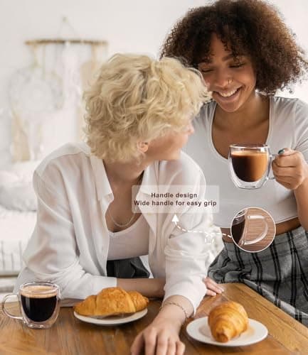 OJA Espresso Cups Set of 4, Hand Blown 6OZ Double Wall Glass Mugs