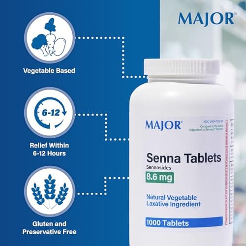 Senna 8.6 mg Natural Vegetable Laxative 1000 Tablets by MAJOR PHARMACEUTICALS (Revised Version)