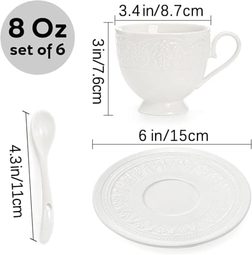 Youeon 6-Piece Porcelain Tea Set: Cappuccino, Latte, and Espresso Cups with Spoons