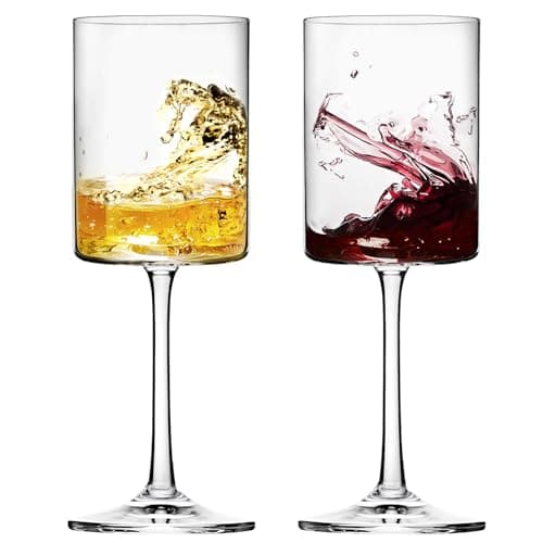 Moretoes 14oz Red Wine Glasses, Square Crystal Stemmed Set of 2