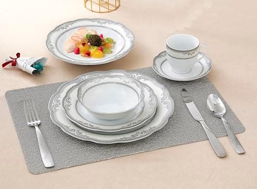 Lorren Home Trends 24-Piece Victoria Porcelain Dinnerware Set, White