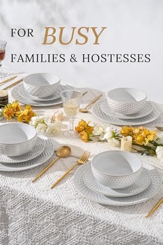 12-Piece Elegant Stoneware Dinnerware Set for 4, Microwave & Dishwasher Safe