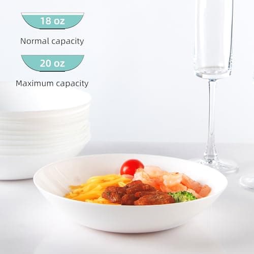 12-Piece Tempered Glass Pasta Bowls Set, 7-4/5 Inch Round