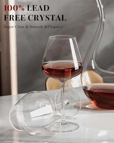 Hand Blown Red 32oz Wine Glasses Set of 4 - Crystal Burgundy Clear, Thin, Mothers Day, Wedding, Birthday