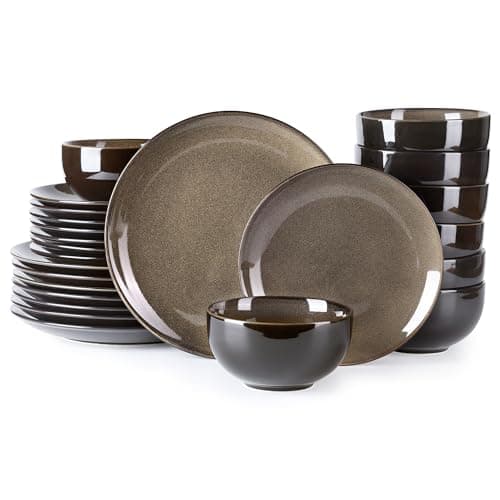 LERATIO Oven & Dishwasher Safe Ceramic Dinnerware Set for 6, Blue(18PCS) — Dreamy Moonlight-Chestnut