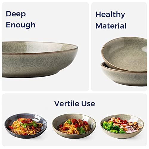 Large 8.5'' Pasta Bowls, Set of 6 Stoneware Serving Bowls