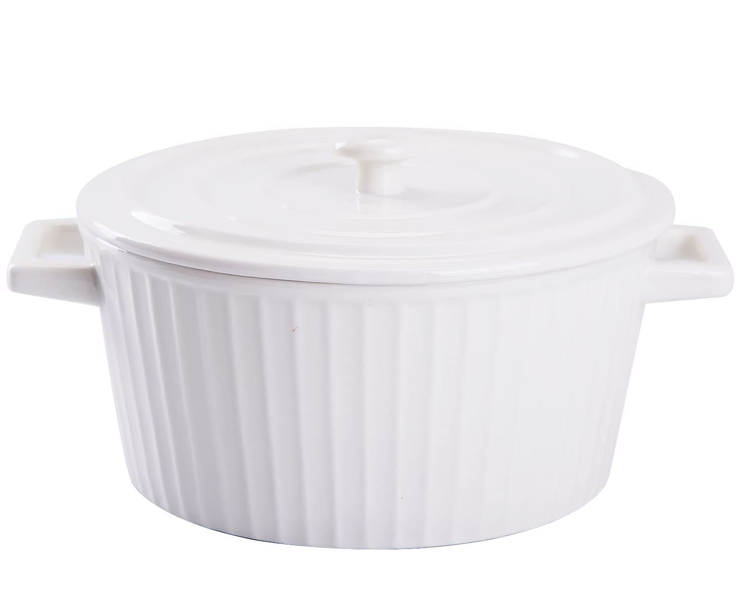 WHJY 1 Quart White Ceramic Casserole Dish with Lid for Baking