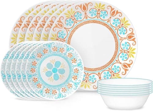 Corelle Vitrelle Portofino 18-Piece Dinnerware Set, Triple Layer Glass — Terracotta Dreams