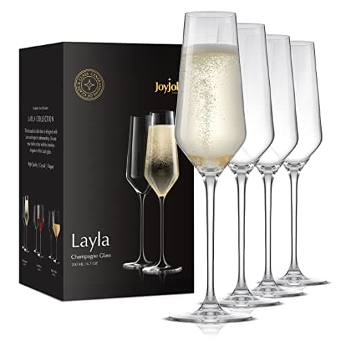 Elegant Crystal Champagne Glasses Set of 4 – Perfect for Home Bar and Special Occasions - 6.7 Ounce Capacity
