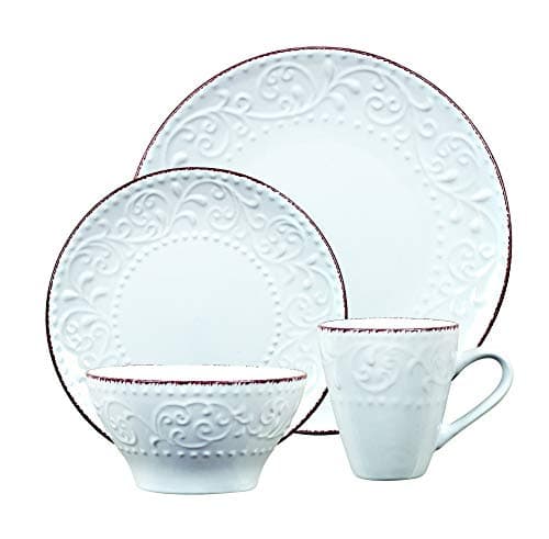 Lorren Home Trends Red Dinnerware Set for Entertaining — White