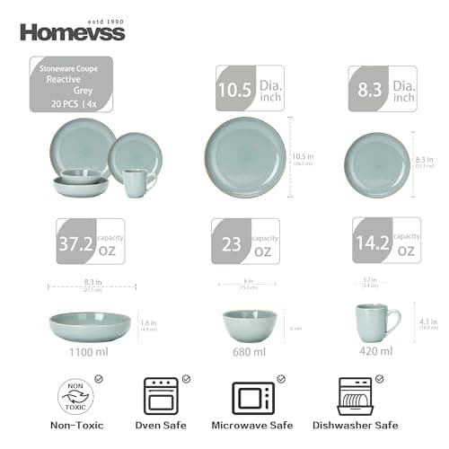 Eur-Nordic Shiny Glaze Grey Dinnerware Set with Speckle Effect