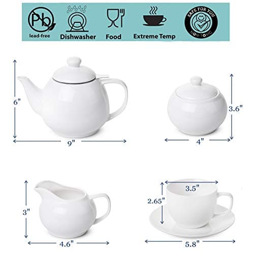 Royal 8oz Tea Set: Pot, 4 Cups, Creamer, Sugar, Porcelain