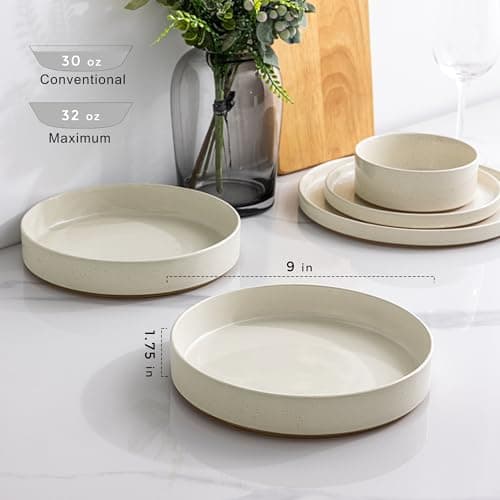 AmorArc Speckled Stoneware Pasta Bowls Set of 4, 32oz Beige