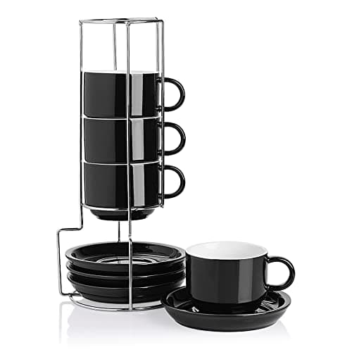 Sweejar Fog Blue Espresso Cups with Saucers - Set of 4 — Black