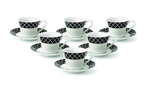 Domino-6 Cups and Saucers Set in Black
