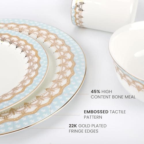 Crown Series 16PC Fine Bone China Dinnerware Set with Gold Plating