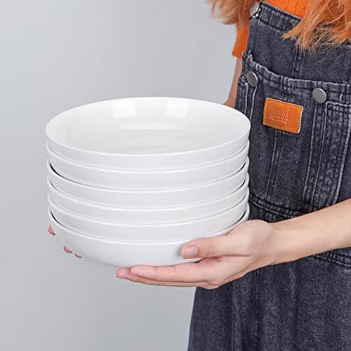 6 Pack Ceramic Pasta Bowls Set White Dishwasher Safe Salad Bowls