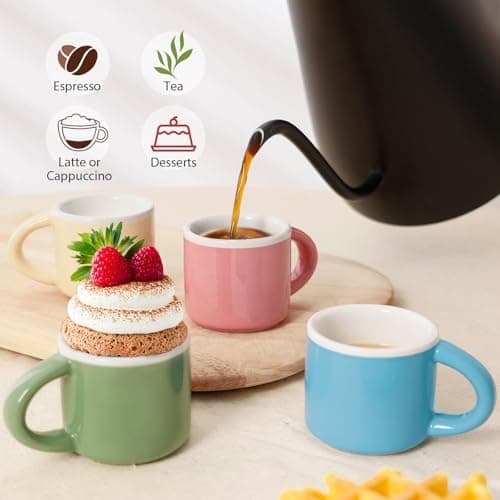INGOFIN Ceramic Espresso Cups Set of 4, 2 oz Demitasse Mug Accessories