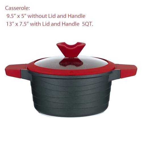 Lorren Home Trends 14-Piece Die-Cast Aluminum Cookware Set, Red