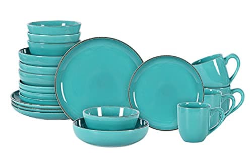Eur-Nordic Shiny Glaze Grey Dinnerware Set with Speckle Effect — Turquoise