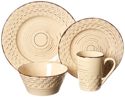 Lorren Home Trends Buttercup Distressed Weave 16 Piece Dinnerware Set