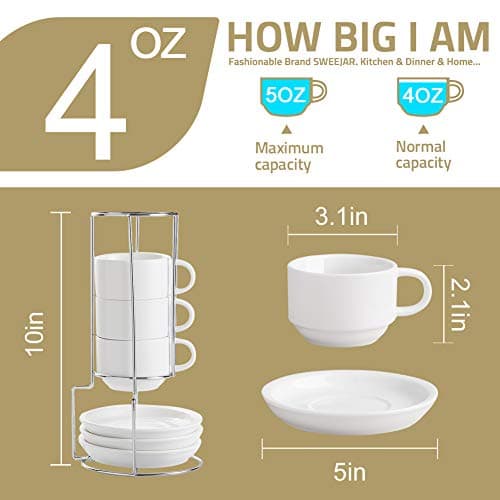 Sweejar Fog Blue Espresso Cups with Saucers - Set of 4