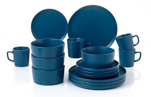 Lorren Home Trends Blue Stoneware Dinnerware Set, 16-Piece, Microwave & Dishwasher Safe