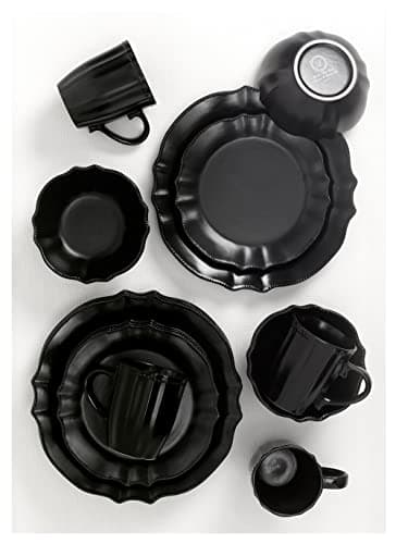 Lorren Home Trends 16 Piece Scalloped Edge Black Dinnerware, Medium