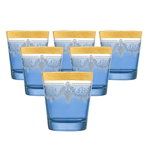 Lorren Home Trends Double Old Fashion Set of 6 Blue with Gold Band