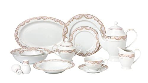 Lorren Home Trends 57 Piece 'Beauty' Bone China Dinnerware Set for 8 People, Pink