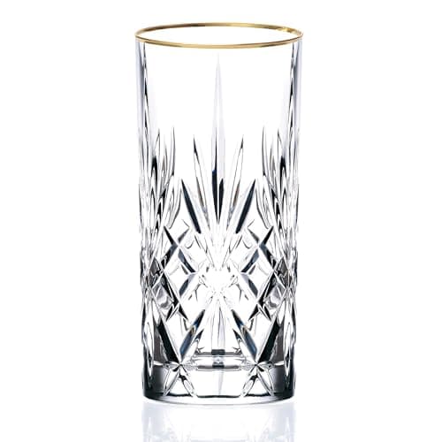 Crystal Flute Glasses with Gold Band Design, Set of 4 by Lorren Home Trends — High Ball