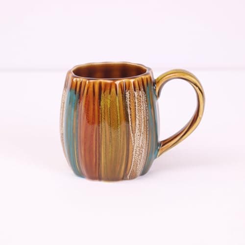 GuangYang 12-Piece Porcelain Bronze Glazed Tea Cup and Saucer Set with Rainbow Pattern 7oz