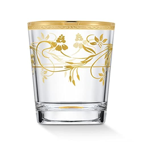 Lorren Home Trends Rosalia Flower Double Old Fashioned Glasses, Set of 4