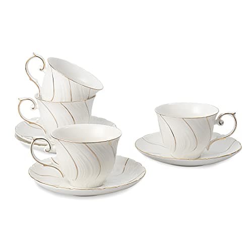 4-Piece Set of White Ceramic 6oz Coffee Mugs for Coffee, Latte, and Tea