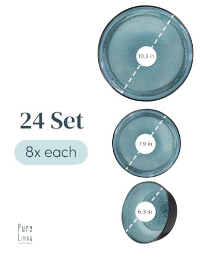 Modern Black and Petrol Blue Stoneware Dinnerware Set - 24 Piece for 8