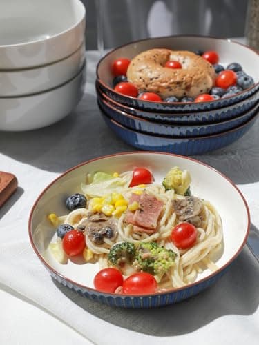 Mikasa Blue Ceramic Pasta Bowls Set of 4 8 Inch Salad & Serving