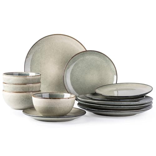 AmorArc Ceramic Dinnerware Set for 4, 12 Pieces Handpainted Stoneware