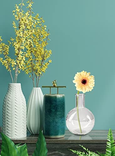 Vintage Clear Bottleneck Vase Set for Living Room and Bathroom