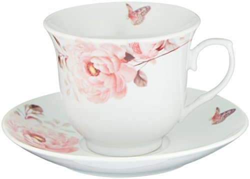 Butterfly and Floral Design Tea/Coffee Set for 4, Pink
