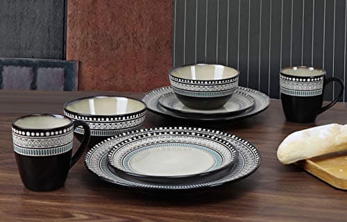 Lorren Home Trends Large Blue Glazed Dinnerware Set