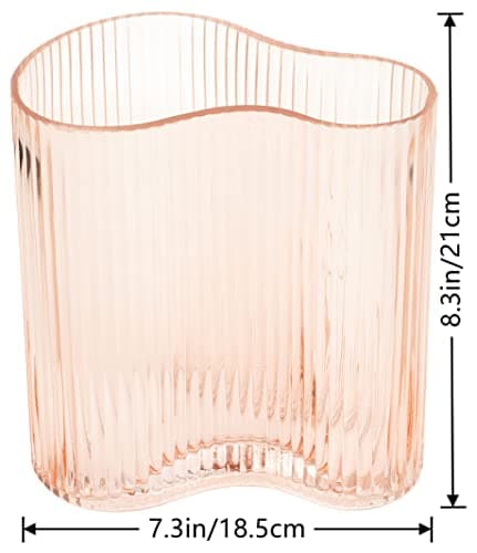 Pink Modern Footprint Striped Glass Vase for Home, Office, and Restaurant Centerpieces (8.3 Inch)