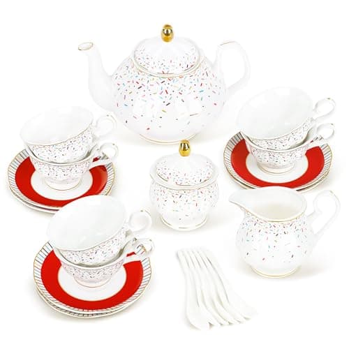 Fanquare 21-Piece Gold Floral Porcelain Tea Set for Tea Parties — Colorful Candy