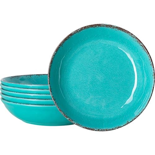 LEHAHA Vintage Red Melamine Pasta Bowls, Set of 6, 9.25" Salad Bowls, Dishwasher Safe… — Rustic Teal